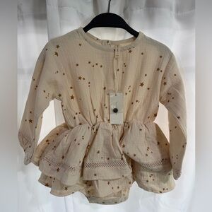 Quincy Mae Cream One-Piece with Gold Star Peplum